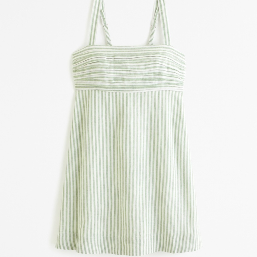 Green and White striped Linen Romper